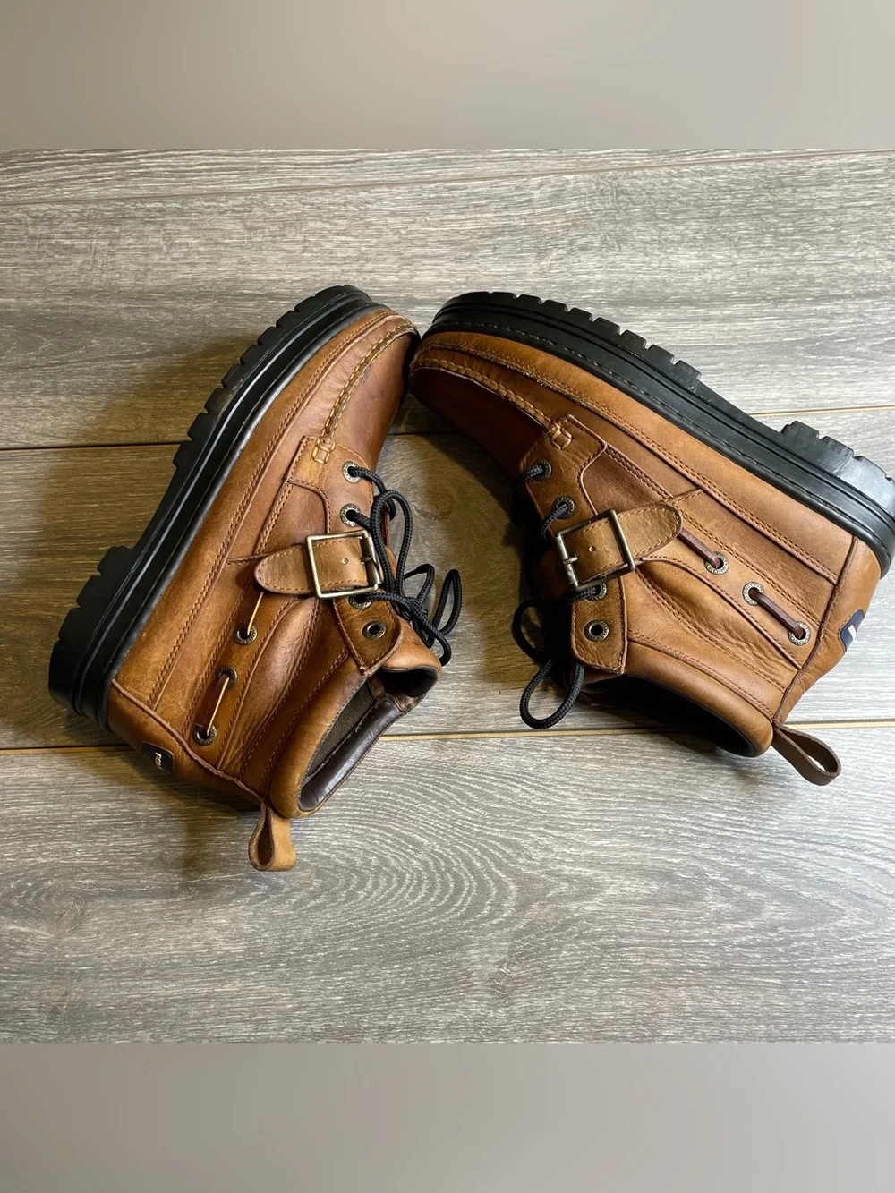 Vintage Polo Sport Ralph Lauren Leather Ankle Boots Buckle Strap Mens Size 9D